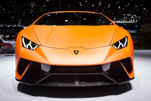 The Lamborghini Huracán Performante made its premieres in Asia. Lamborghini Huracán Performante front view at 2017 Shanghai Auto Show