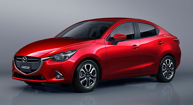 Mazda 2 attracts car lovers with its sleek look. Mazda 2 angular front view