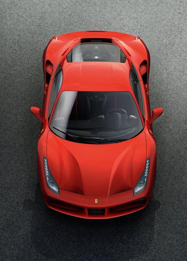 The 488 GTO has been dramatically improved with less weight and more power. Ferrari 488 GTO top view