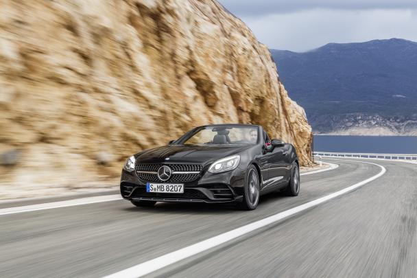 The car is able to sprint from 0 to 100 km/h within 7.9 seconds Mercedes-Benz SLC 180 on road