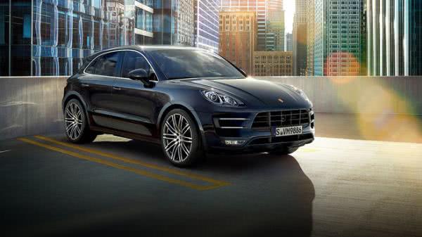 Blue Porsche Macan angular front