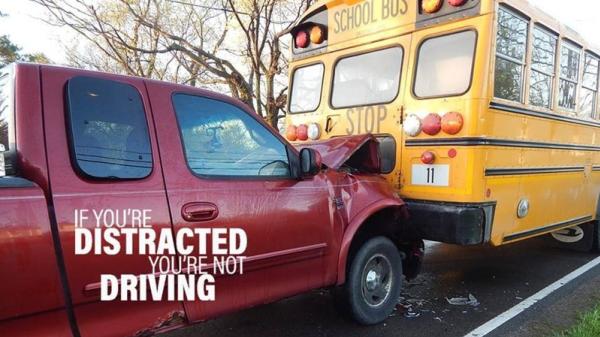 The driver has to use Waze and other similar devices in caution a pickup truck crashing into a school bus