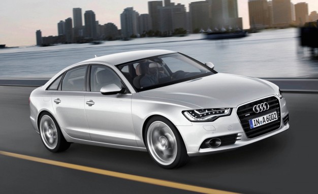 Audi warns that if not repaired, the overheated coolant pump can catch fire. angular front of a silver Audi A6