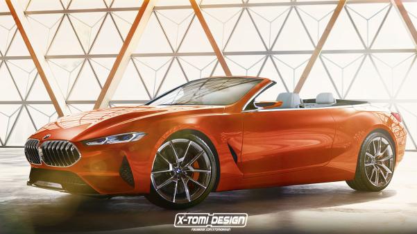 This new convertible is presented in a Valencia Orange finish instead of blue. BMW 8-Series convertible rendering