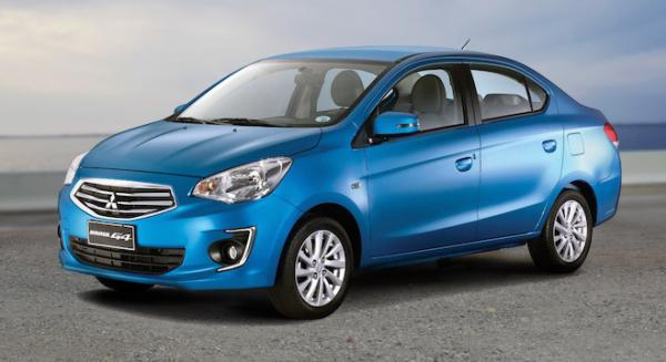 The base trim has the same cabin space as the hatchback but with extra trunk space Angular front of the Mitsubishi Mirage G4
