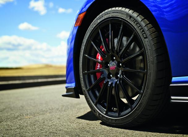 The BRZ tS now rides on lightweight 18-inch STI alloy wheels with 215/40 Michelin Pilot Sport 4 tires a close look at the BRZ tS' wheels