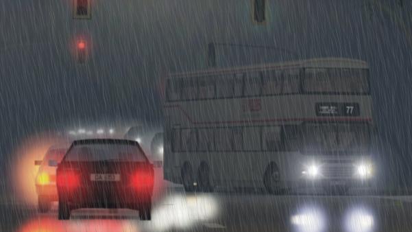 Thanks to tail lights, other drivers can even see your car in dreadful weather like heavy rain or snow drawing of Traffic in the heavy rain