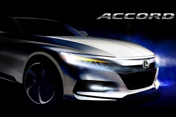 The new Accord possesses a front end decorated by Honda's chrome-unibrow corporate face Sketch of the 2018 Honda Accord