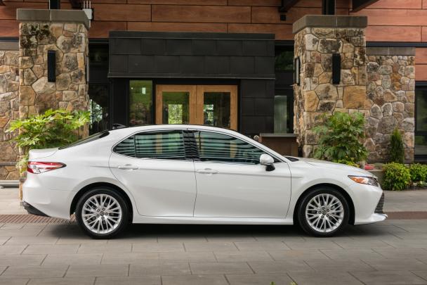 The 2018 Toyota Camry sits on Toyota New Global Architecture (TNGA) modular platform Side view of the 2018 Toyota Camry