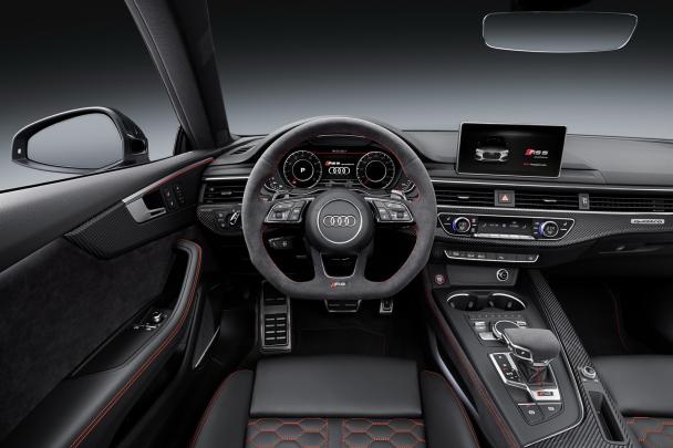 The coupe is also fitted with a 12.3-inch configurable TFT screen as well as a Virtual Cockpit as standard The 2017 Audi RS5's cabin