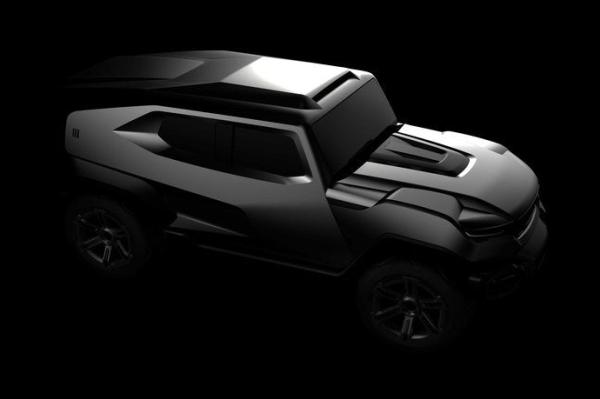 The brand announced that it plans to build a four-door and five-seat SUV model The design sketches of 2017 Rezvani SUV angular front view