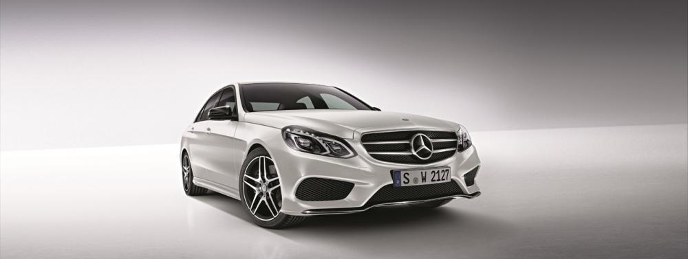 Mercedes-Benz has been known well with the automatic for years angular front of a white Mercedes E-class Saloon