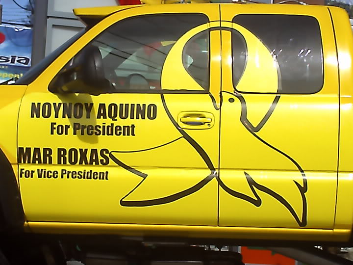 This sticker was very popular at the time of the EDSA II revolution Yellow Ribbon painted car