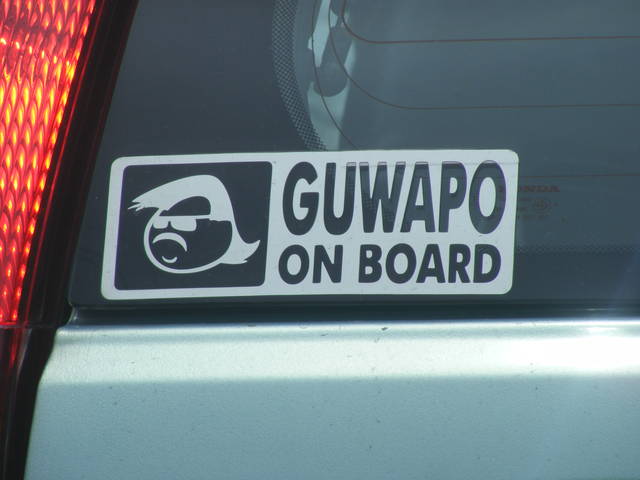 A study shows that 48% of Filipino men are narcissistic Guwapo on Board car sticker