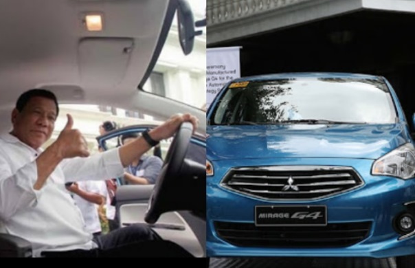 MMPC presented the very first locally assembled Mitsubishi Mirage G4 to President Duterte President Duterte inside a Mirage G4 sedan