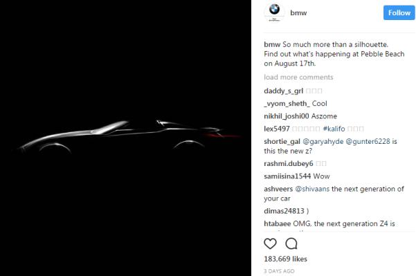 BMW has released the first and only image of what is said to be the successor to the Z4 on its Instagram screenshot of BMW's post of the Z4's sketch on Instagram
