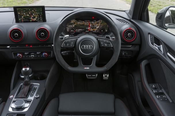The car also receives Super Sport seats covered by black Fine Nappa leather Interior of the 2018 Audi RS3 sedan