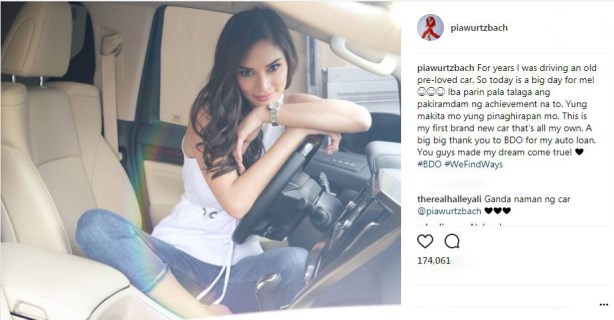 Pia Wurtzbach got her very first brand-new vehicle screenshot of Pia's Instagram post