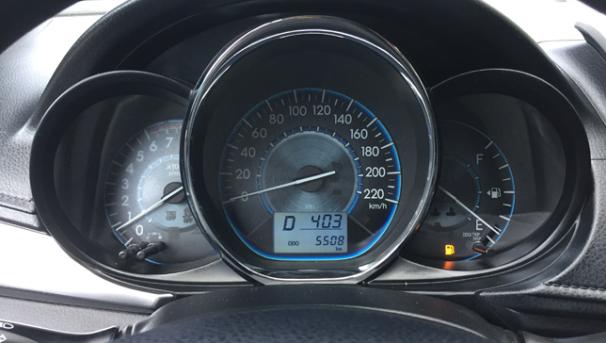 A tachometer display and an analog speedometer of a Toyota Vios 2018