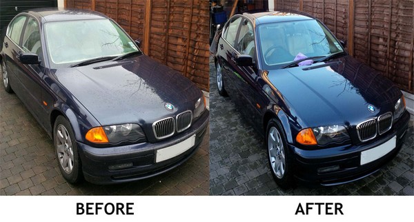 a BMW before and after car detailing