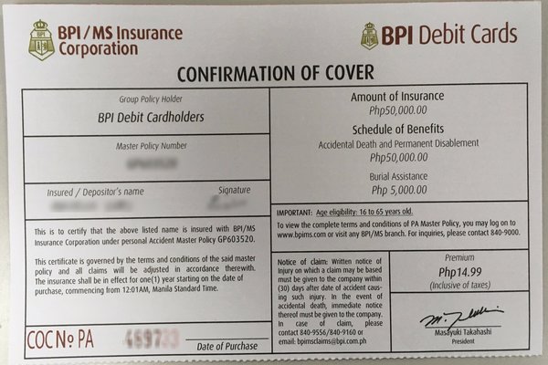 BPI MS insurance corporation confirmation cover