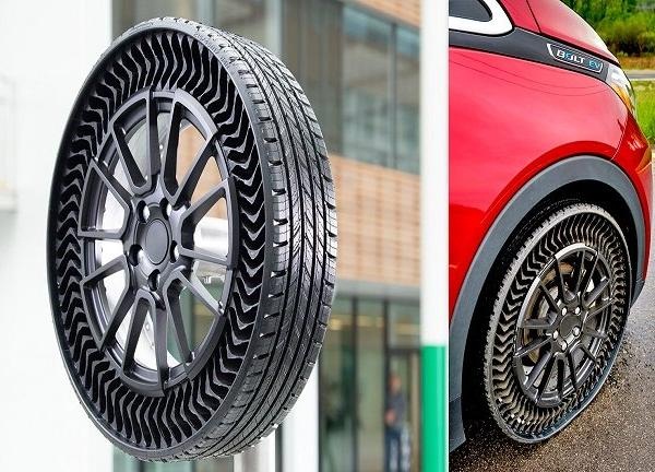Let's take a look at a high tech no flat tire: Michelin Uptis tire