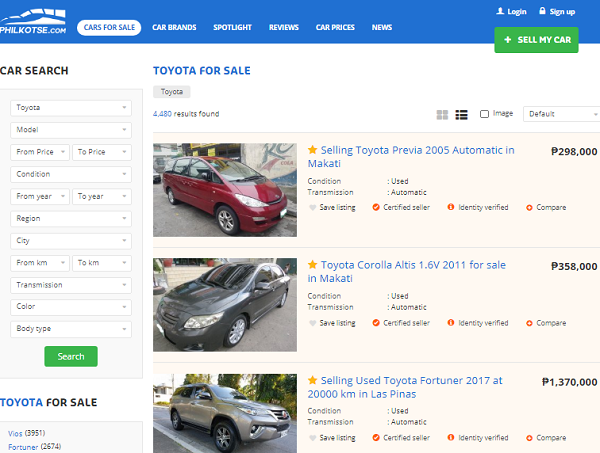 Philkotse.com provides an extensive listing of Toyota cars for sale at cheap price in the Philippines Toyota cars for sale on Philkotse.com