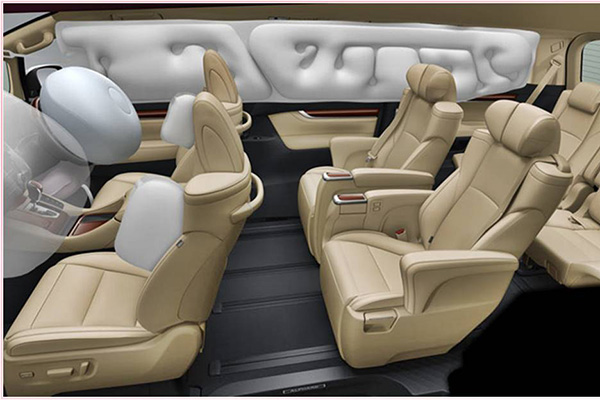 2020 Toyota Alphard's airbags in simulated deployment