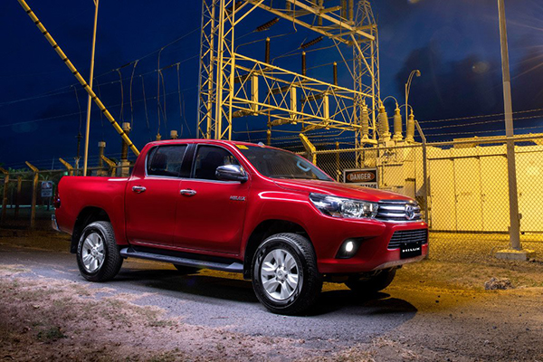 A picture of a 2019 Toyota Hilux in red
