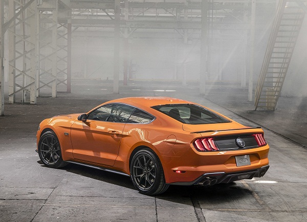 A side view of the 2020 Mustang as it travels on a provincial road
