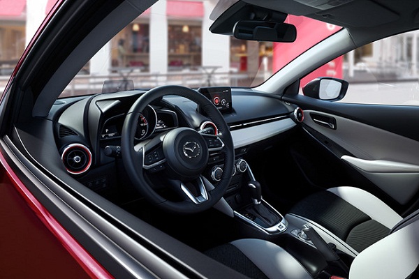 The Mazda 2's front cabin.