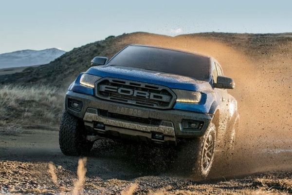 A picture of the Ranger Raptor going off road
