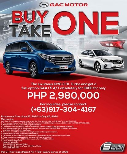 Gac Motor Ph Goes All Out With Buy One Take One Promo