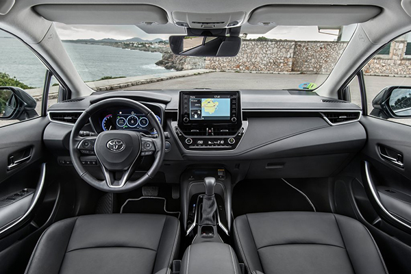 The interior of the Toyota Corolla Altis Hybrid.