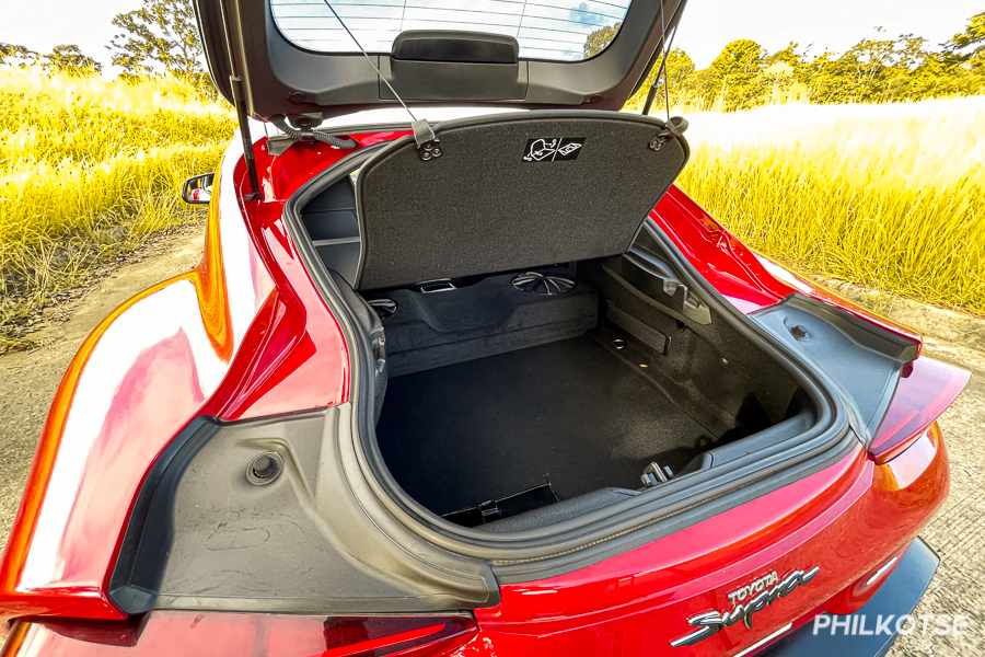 A picture of the GR Supra's open trunk