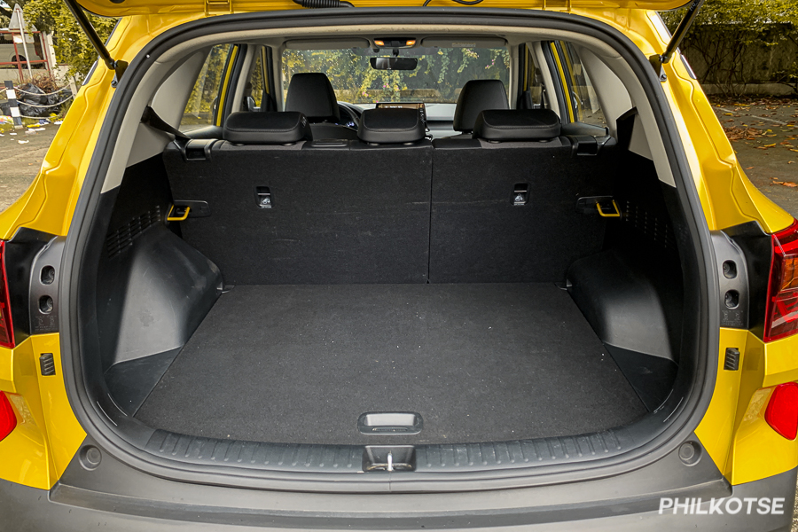 A picture of the Kia Seltos' trunk with the rear seats folded down