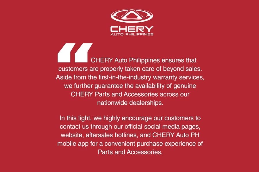 Chery Auto Philippines parts availability announcement