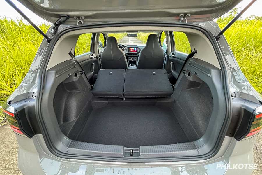 A picture of the T-Cross' trunk with the rear seats folded down