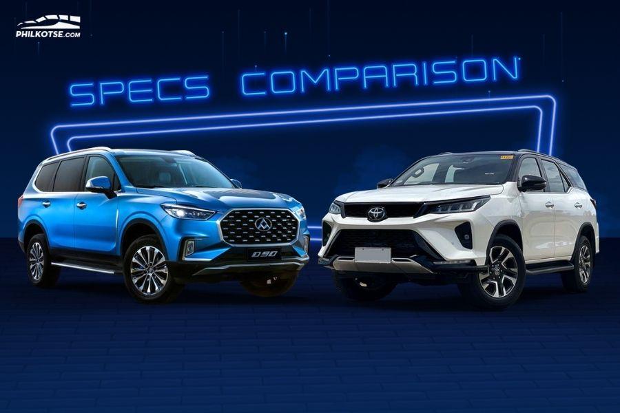 A picture of the Maxus D90 and the Toyota Fortuner head to head