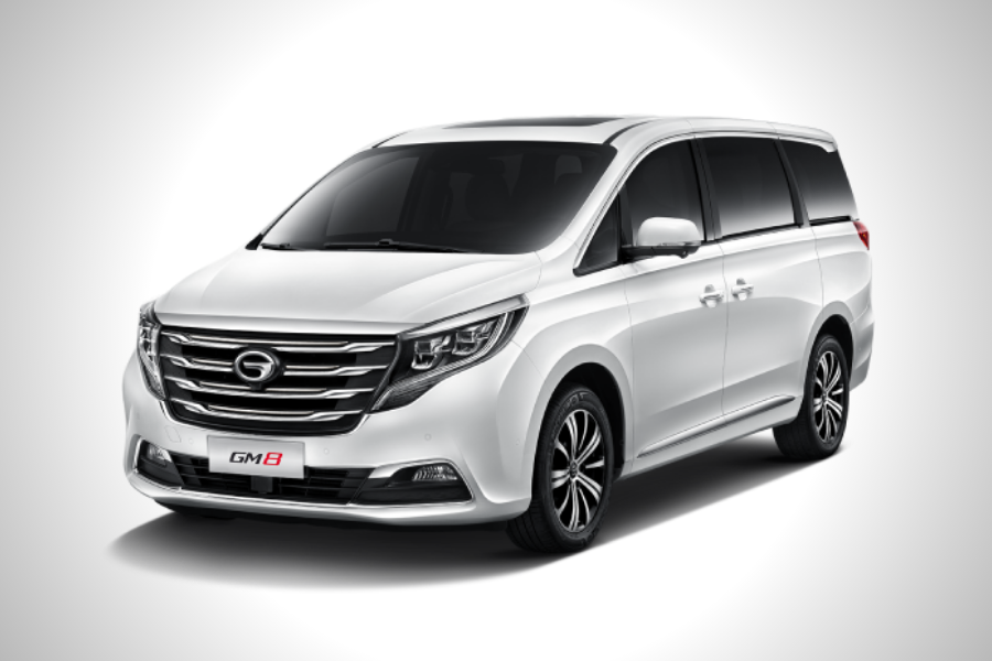 A picture of the GAC GM8 minivan with a white background