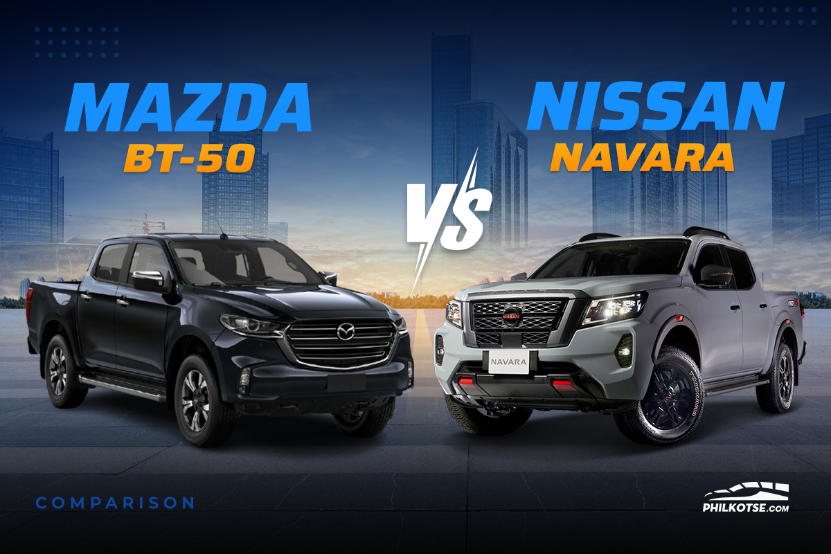 A picture of the Mazda BT-50 and the Nissan Navara PRO-4X head to head