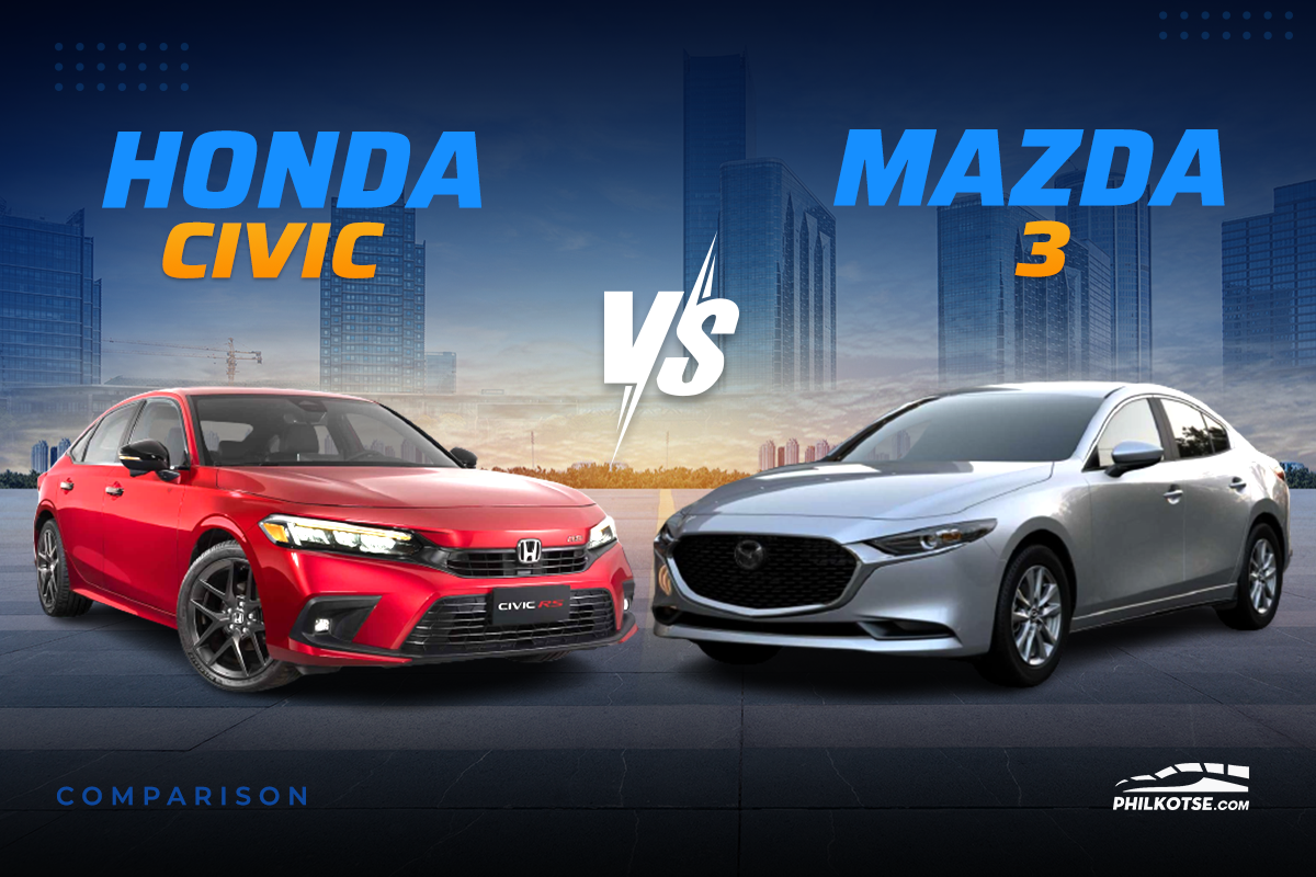 A picture of the 2022 Civic and the Mazda3 head to head.