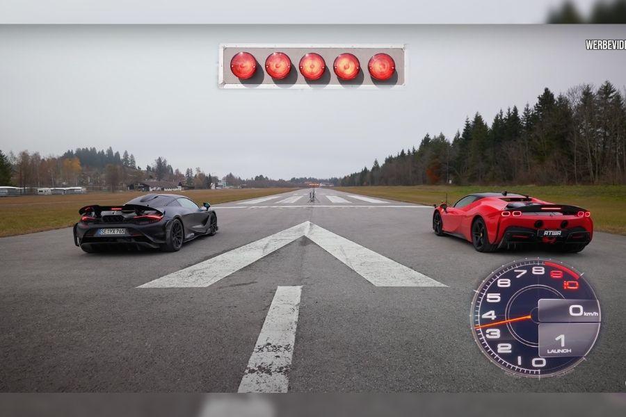 Ferrari SF90, McLaren 765LT go head to head in a drag race