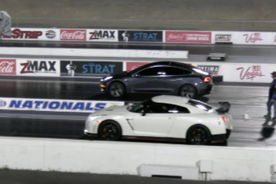 Nissan GT-R challenged by Tesla Model 3 in a drag race