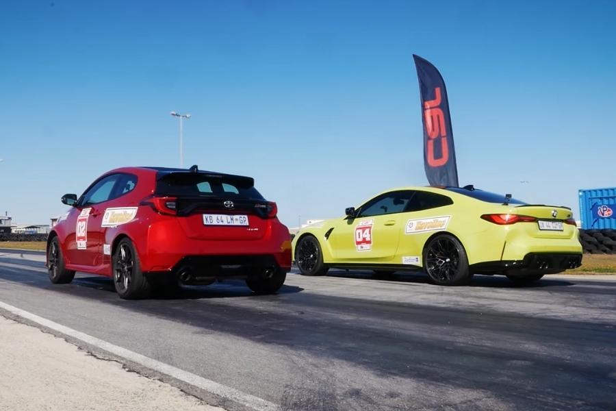 Can a Toyota GR Yaris beat a BMW M4 in a drag race?