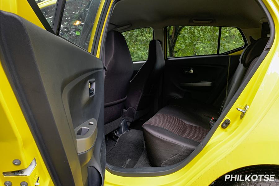 A peek inside the Toyota Wigo's rear cabin.