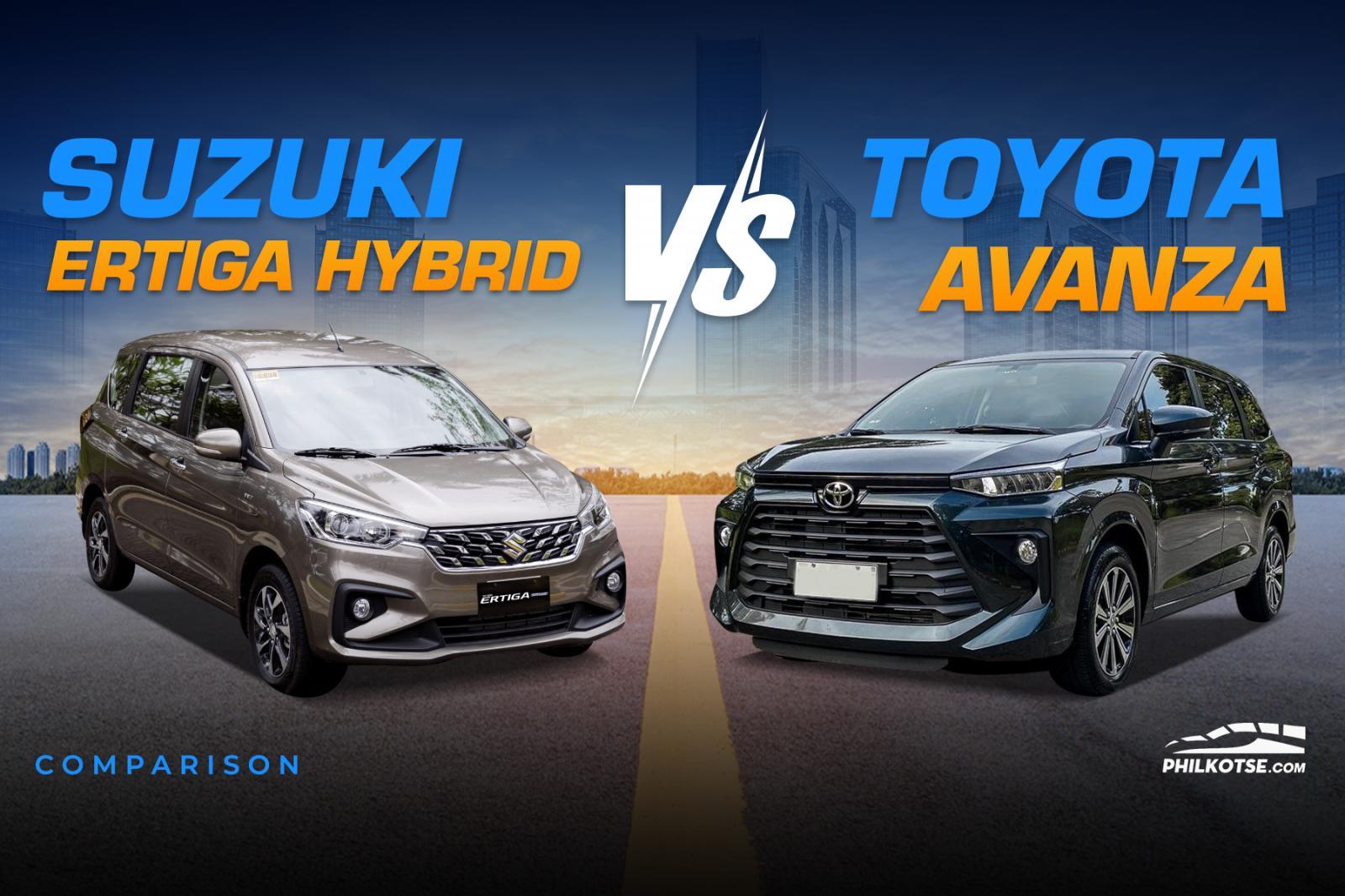 A picture of the Suzuki Ertiga Hybrid and Toyota Avanza head-to-head.