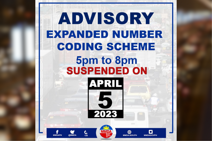 MMDA Suspends 5pm-8pm Number Coding On April 5