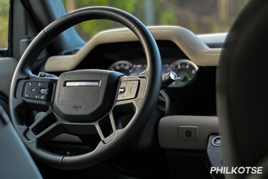 Another picture of the Defender 110's steering wheel