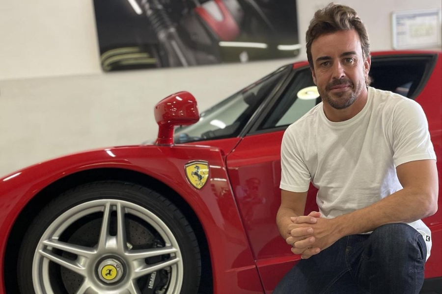 Formula 1 driver Fernando Alonso auctioning his Ferrari Enzo